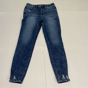 Maurices Blue Skinny Jeans with Distressed Hem